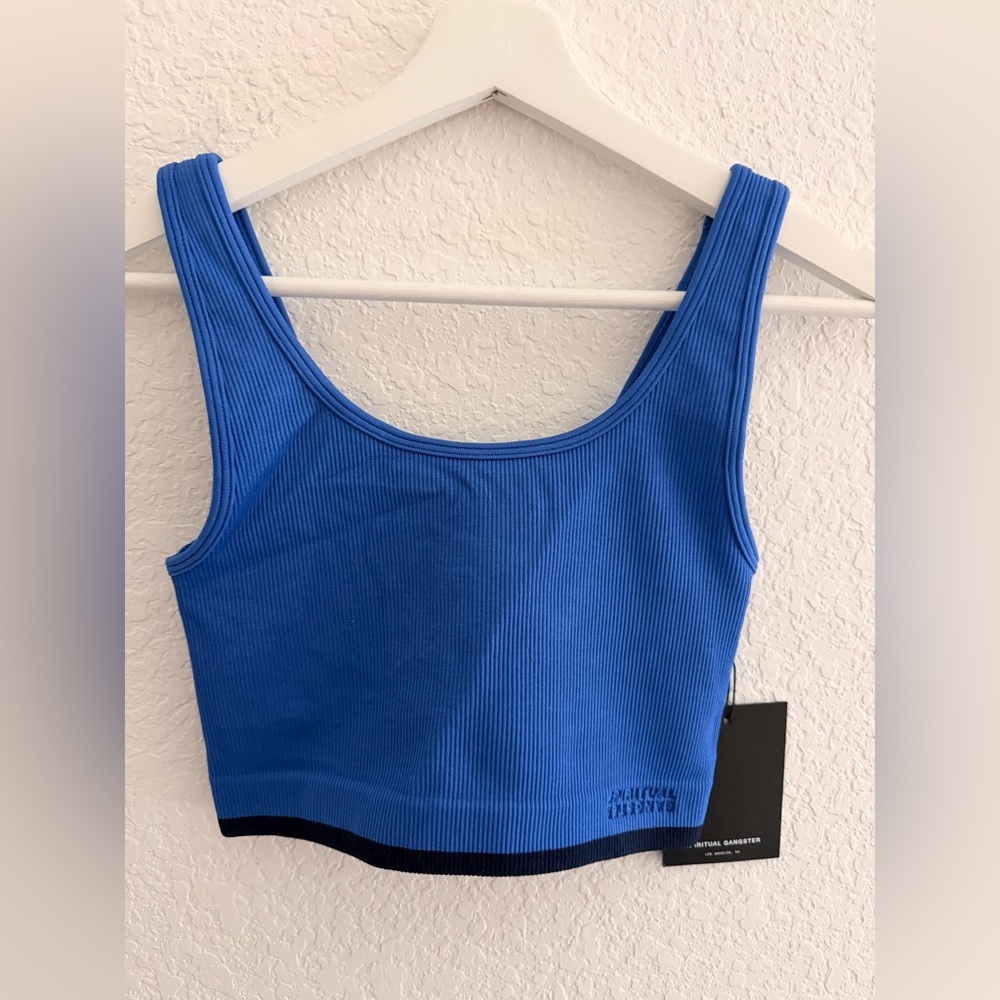 Spiritual Gangster Love Longline Sports Bra | Periwinkle Ribbed Active Top